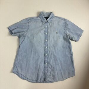 Ralph Lauren Shirt Mens Large Denim Chambray Short Sleeve Button Down Flesh Pony